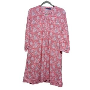 LA PLAGE Pink Paisley Print Long Sleeve Tunic Dress Women's Size L Cotton